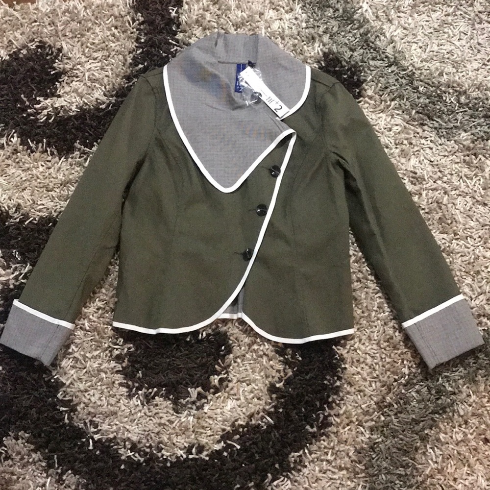 Reversible army green/tiny brown plaid jacket